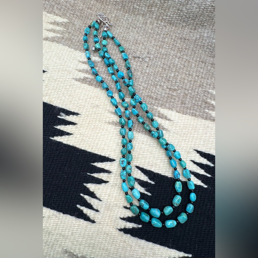 Jay King DTR Southwestern Sterling Turquoise Onyx Multi Strand Beaded Necklace - Picture 1 of 4